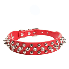 Spiked Studded Leather Dog Collar Rivets Pet Small Large Cat Pit Bull Adjustable (Color: Red, size: M)